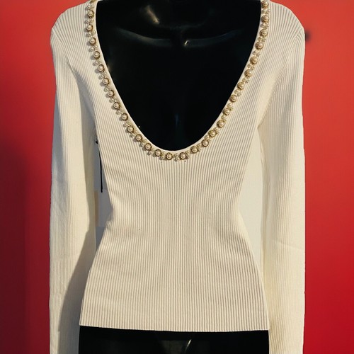 NWT Woman’s Milk & Honey Elegant Long Sleeve Sexy Low Back Pearl Designed Top - Picture 2 of 4