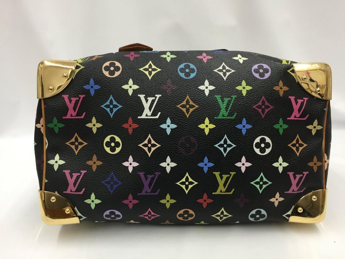 Auth Louis Vuitton Monogram Multi color Black Speedy 30 Hand Bag  