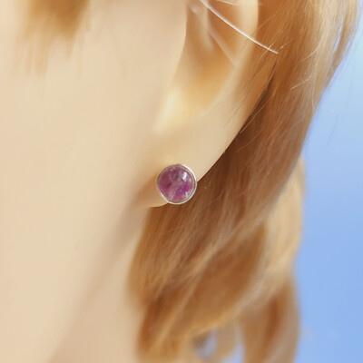 Mondstein runde Ohrstecker, rosa Mondstein, Halbedelstein Cabochon Edelstein,