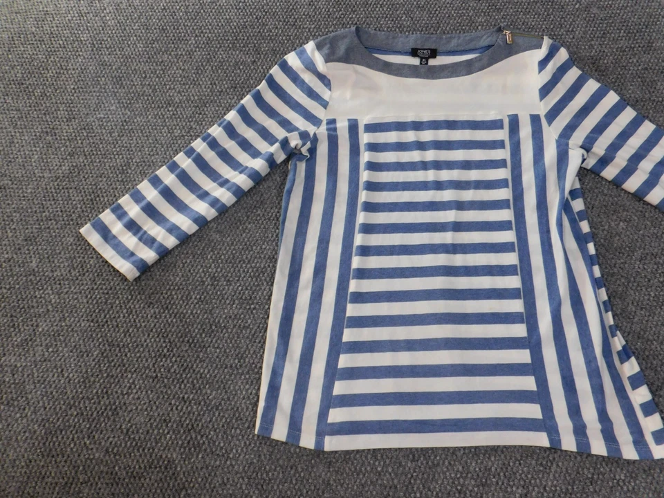 Jones New York Top Grande Azul Rayas Jersey Mujer Elástico Algodón Informal Foto 3 de 4
