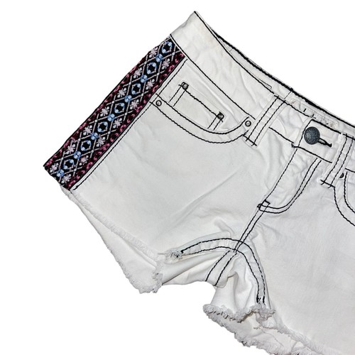 DayTrip Capricorn Distressed Shorts Womens 27 White Embroidered Western Bootie - Picture 2 of 7