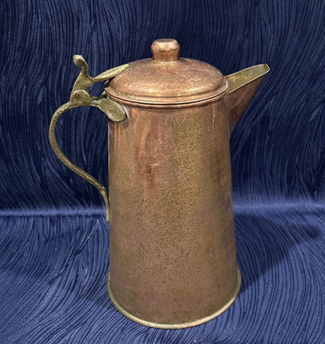 Vintage gehämmertes Kupfer Kaffee/Teekanne/Messing Klappgriff/10" hoch ~