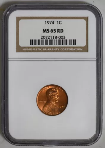 1974 1C RD Lincoln Memorial One Cent  NGC certified  MS 65 RD  2072118-003
