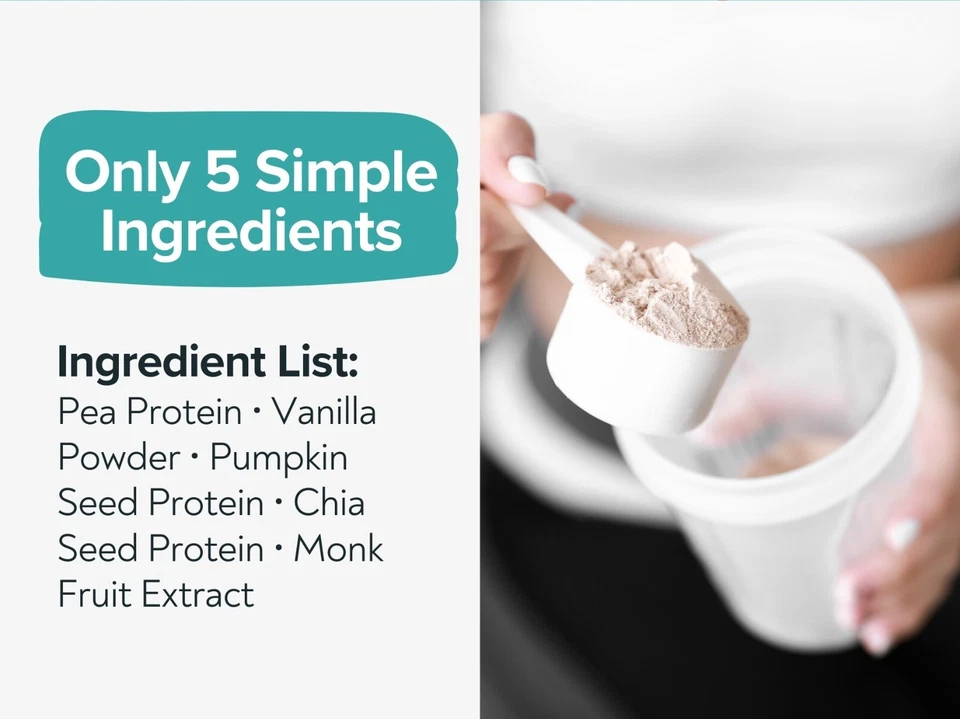 Organic Pea Protein Powder-Vegan, Vanilla, 20g Protein-Only 5 Simple Ingredients - Image 3 of 4