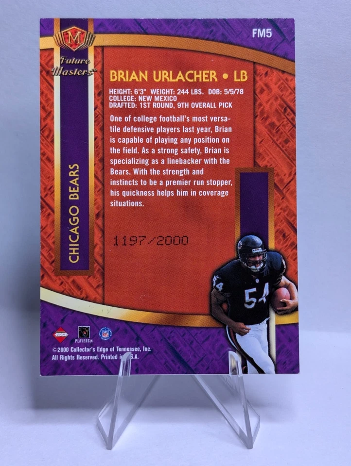 2000 Collectors Edge Future Masters Gold Brian Urlacher #FM5 RC 1197/2000 HOF - Image 2 of 2