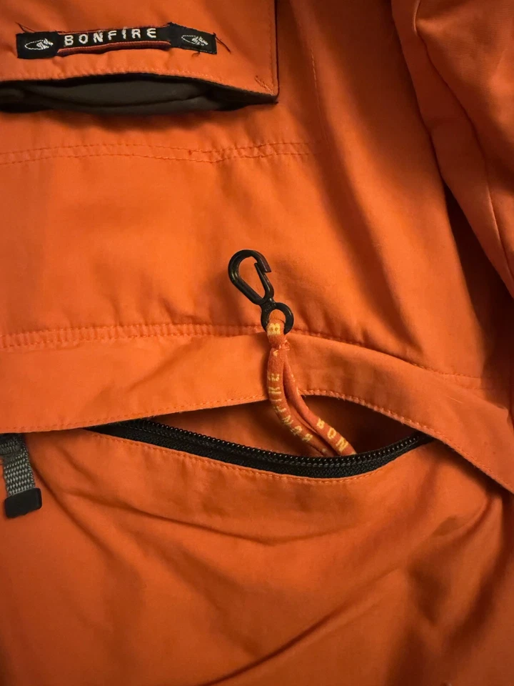 复古篝火滑雪板夹克橙色银色系列可拆卸连帽 S 码 — 第 3/4 张图片