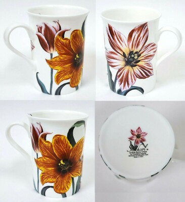 NEW STECHCOL GRACIE BONE CHINA ORANGE,MAGENTA TULIP FLOWER TEA COFFEE MUG, CUP