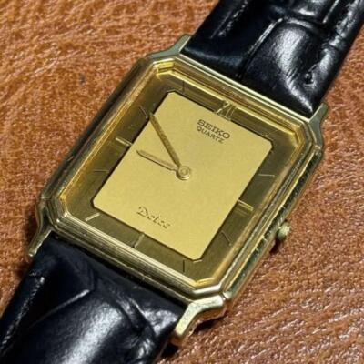 Vintage 1985 [N-MINT] SEIKO DOLCE 9520-5140 Gold Square Tank Men