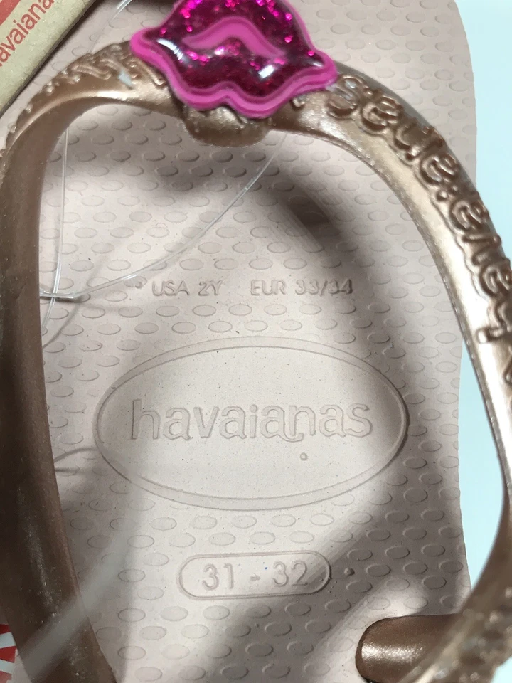 NEW Havaianas Flip Flops Kids Sandals Girls Youth Sz 2Y Lips Jewel Beige - Image 4 of 4