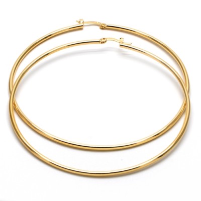 Extra Large Real Gold Plated 14k Gold layered 80mm x 3mm Round Hoop Earrings