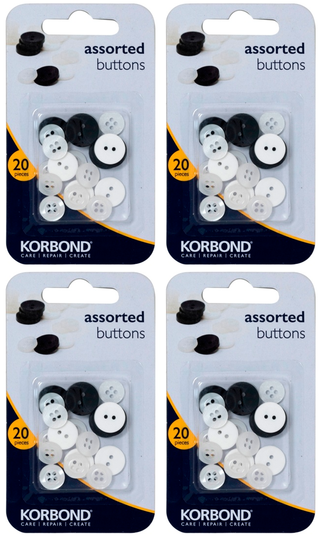 4x Korbond Assorted Size Buttons Sewing Craft Dressmaking Replacement- 20 Pieces