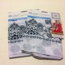 100 Cotton Paisley Medallion WHITE Bandanas 22" X 22" Head  Face Wraps 2-PACK