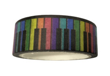 Nastro Adesivo Tema Musicale Pianoforte Tasti Arcobaleno 15 mm x 5 mt Nuovo