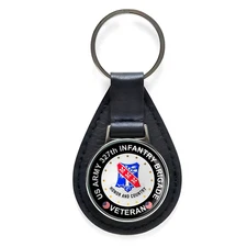 US Army 327th Infantry Brigade Veteran Black Leather Keychain Silver Keyring