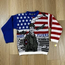 RARE NOS 80s VTG GITANO Knits High Flyers Graphic USA Military Pilot Sweater - S
