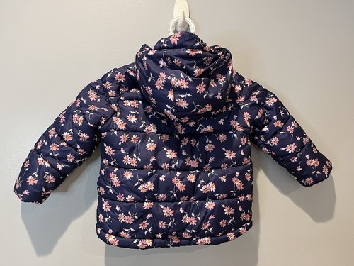 Oshkosh Infant Girl Navy & Pink Floral Puffy Hooded Coat Size 2T - Picture 5 of 8