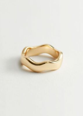 Fab 925 Solid Sterling Silver 18K Gold Plated Wavy Unisex Jewelry Glans Ring
