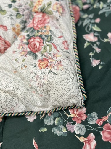 Vtg Mario Buatta Marissa Quilted Reversible Roses Floral Cotton Twin Comforter - Picture 5 of 9