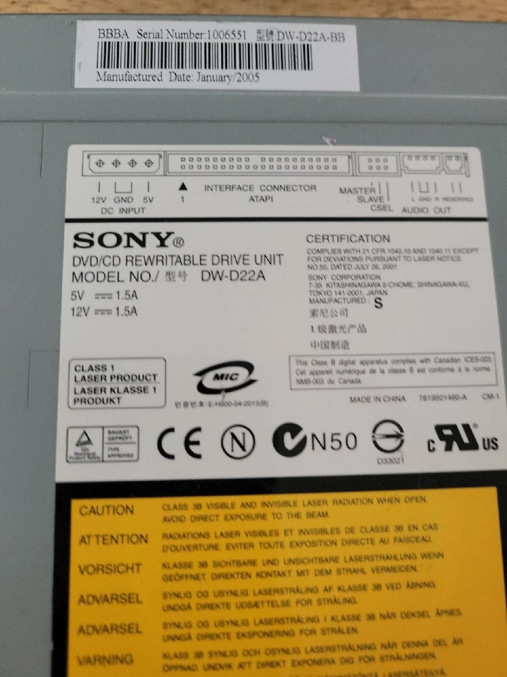 Sony DW-D22A DVD/CD REWRITABLE DRIVE - Image 4 of 4