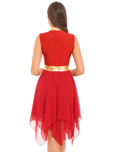 Women Sleeveless Metallic Asymmetrical Hem Lyrical Dance Costume Praise Dress - Picture 7 of 61