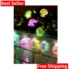 LED Disco Ball String Light Battery Powered Mirror Balls Ornaments for Outsid...