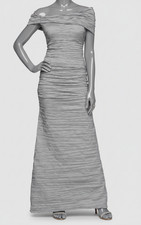 Alex Evenings Women's Silver Lined Crinkled Off-Shoulder Dress Gown Size 14