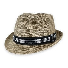 Belfry Men Women Summer Straw Trilby Fedora Hat in Blue Tan Black Luz Tan MED