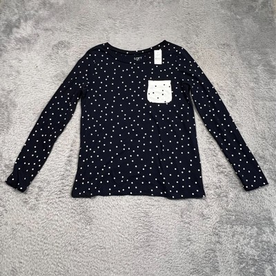 Loft Outlet Polka Dot Long Sleeve Pocket Shirt Top Women's M Blue Casual NWT