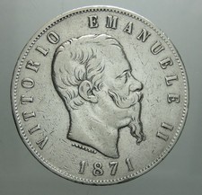 REGNO D'ITALIA 5 LIRE 1871 MILANO VITTORIO EMANUELE II IN ARGENTO 835