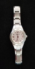 Fossil Blue Ladies Silver Tone Date Watch AM4079 Link Band 6" Max Size New Batt.