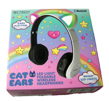 ByTech Cat Ears LED Light Foldable Wireless Headphones, Bluetooth, Brand New