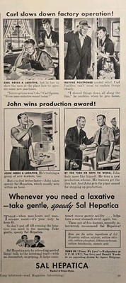 Sal Hepatica Gentle Speedy Laxative Factory Workers Productivity Print Ad 1943