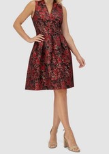 Vince Camuto Women's Red Sleeveless Jacquard Fit & Flare Dress Size 14
