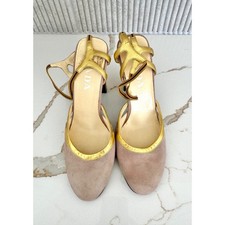 Prada Mauve Suede Gold Metallic Block Heel Vintage Shoes Italy 37 Mens 7