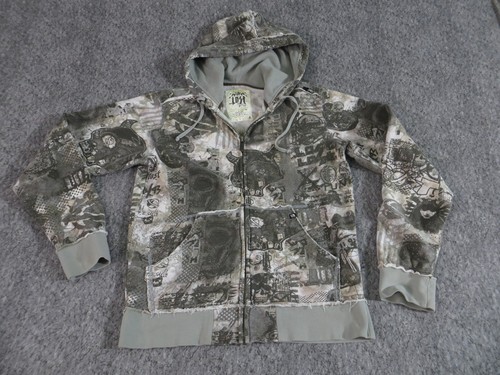 Vintage Y2K Lost Enterprises Hoodie Mens  Large Full Zip All Over Print Gray