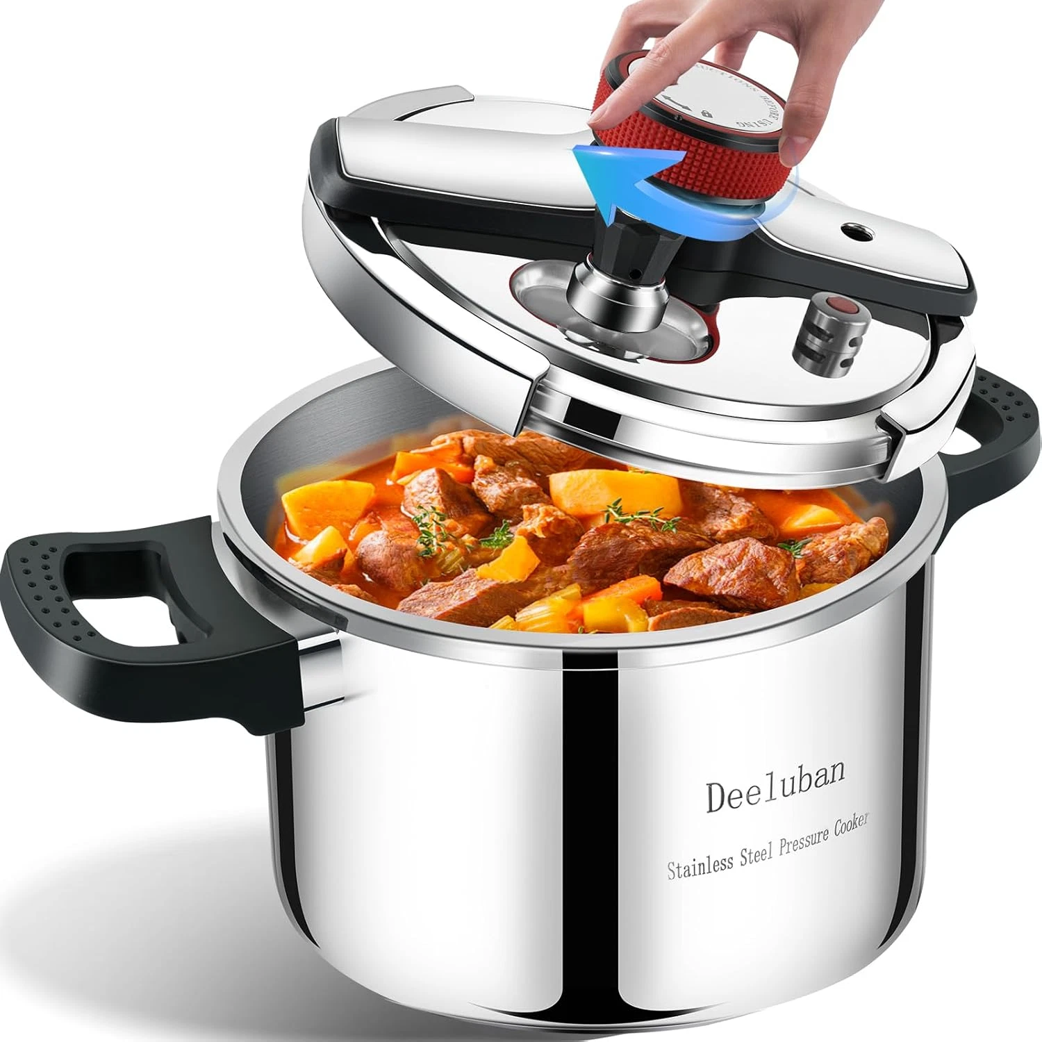 8 Qt Stainless Steel Pressure Cooker - Fast Cooking, One-Hand Locking, Dishwashe