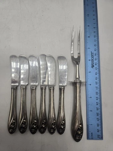6 Gorham Lilly Of The Valley Sterling Handle Butter Spreaders + Carving Fork