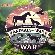 2D Flat2D Flat Retro Round Metal Wall Decor Commemorating Animals In War Horse,D