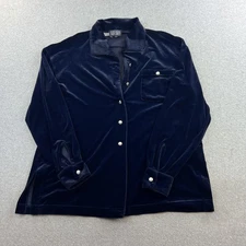 Escada Sport Shirt Womens Small Navy Blue Velvet Button Front Blouse Top