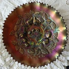 Vtg Northwood Amethyst THREE FRUITS Ruffled Carnival Glass 8.75” Bowl Dish •read