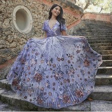 Mac Duggal 5637 Lilac Purple Flounce Sleeve Sequin Floral Gown Sz 14 $798