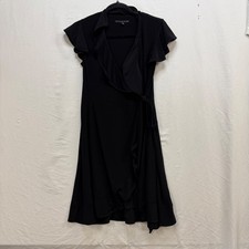 Tiana B Womens Black Ruffle Wrap Dress Short Flutter Sleeve Size S Stretch