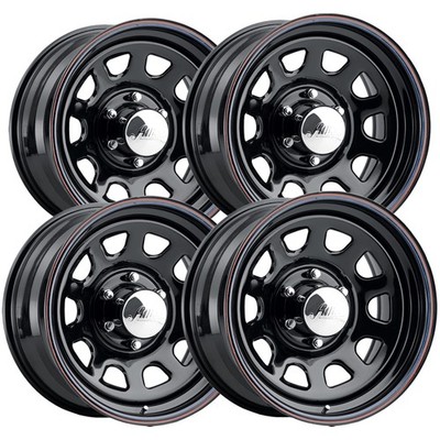 (Set of 4) Allied 52 Daytona 16x8 5x135 -12mm Black w/Cap Wheels Rims