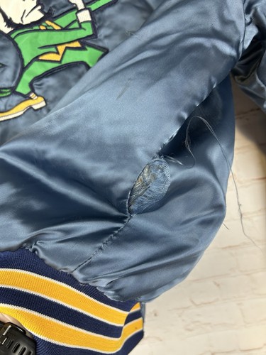 Vintage Notre Dame University Jacket Fighting Irish Satin Bomber Blue Size L - Picture 9 of 9