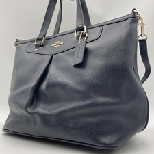 Authentic Coach Shoulder Bag, Leather, Navy, 2-Way, Fits A4 Size