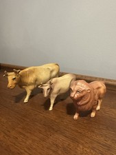 Vintage Celluloid Animals Lot of Three - Lion and Two Cows Made in USA