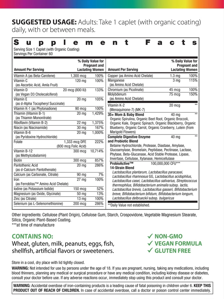 Nutrición pre y postnatal | 35+ mamá y bebé | 60 cápsulas veganas | de Rainbow Light Foto 2 de 4