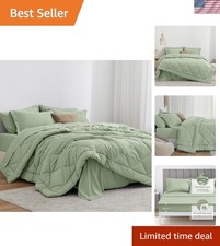 Luxurious 7-Piece King Size Comforter Set in Sage | All-Season Bedding Bliss