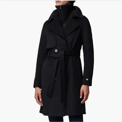 NEW, Soia & Kyo Fabianne-C Belted Wool Coat in Black Size L #C06