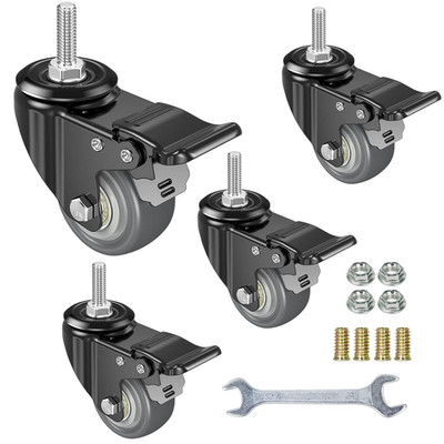 2 Inch Swivel Caster Wheels Set of 4, Metric M8-1.25 Threaded Stem(Bolt Diameter